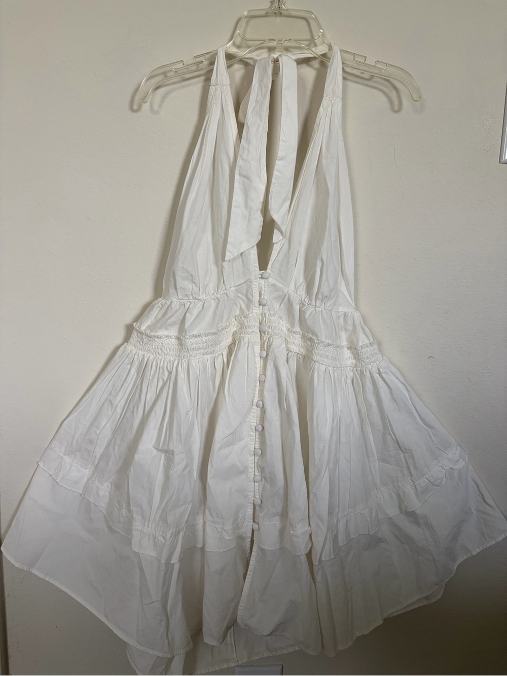 Free People Women’s White Halter Tiered Sundress with Button Accents - Picture 3 of 8
